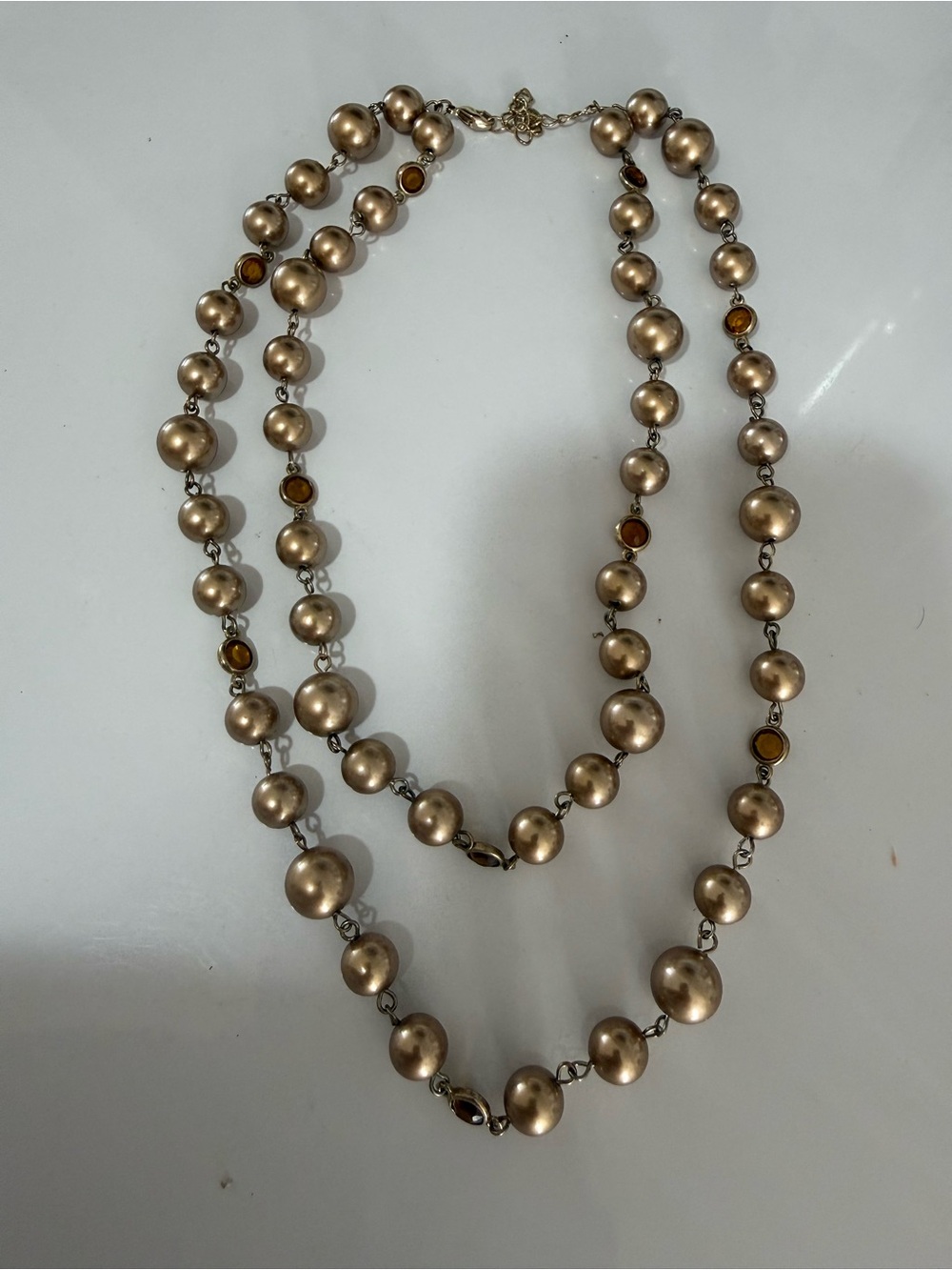 Monet Simulatee peral and Crystal dark gold-Tone Beaded Double Strand Necklace -